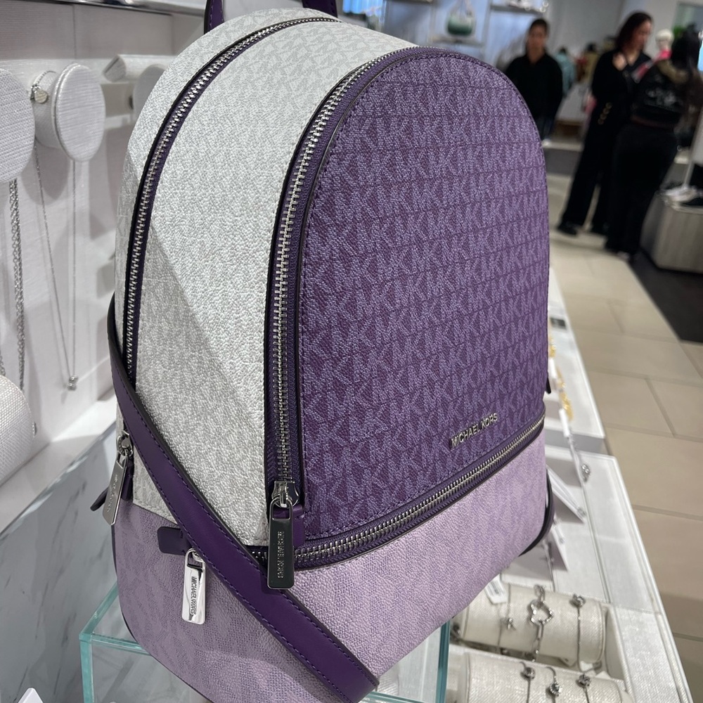 MICHAEL KORS Rhea Medium Zip Color-Block Signature Logo Backpack
Dark Purple MLT - Picture 2 of 16